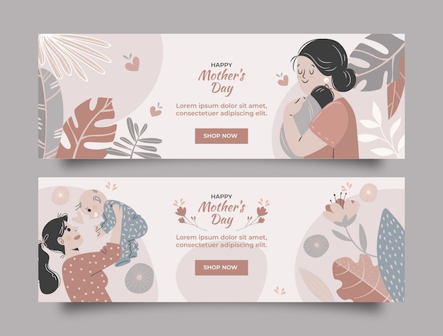Flat mothers day sale horizontal banners pack