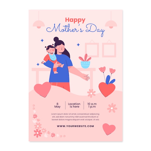 Flat mothers day vertical flyer template