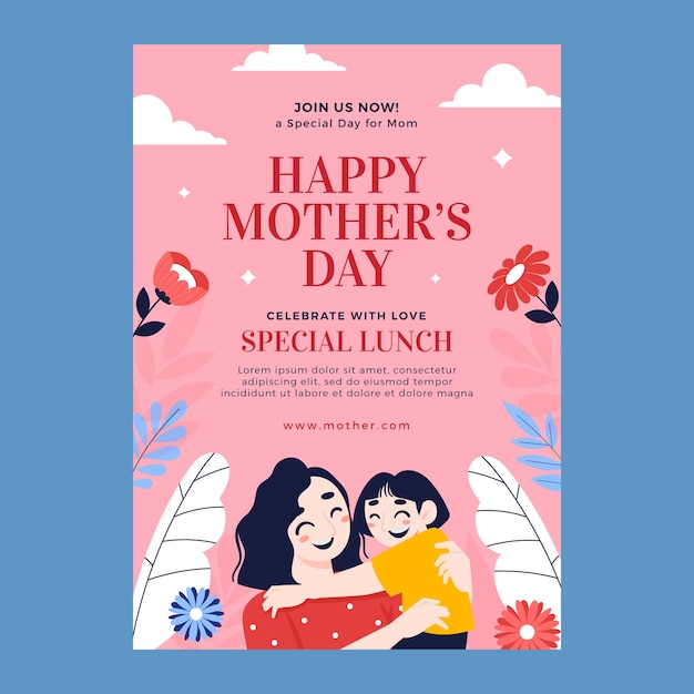 Free vector flat mothers day vertical poster template