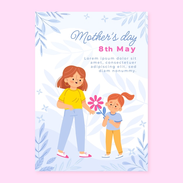 Flat mothers day vertical poster template