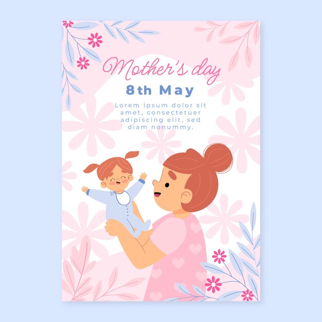 Free vector flat mothers day vertical poster template