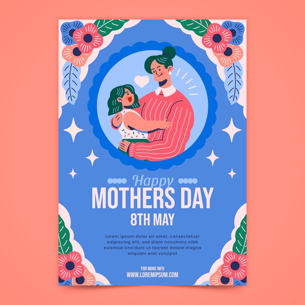 Flat mothers day vertical poster template