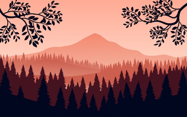 Flat mountain landscape with forest Premium Vector