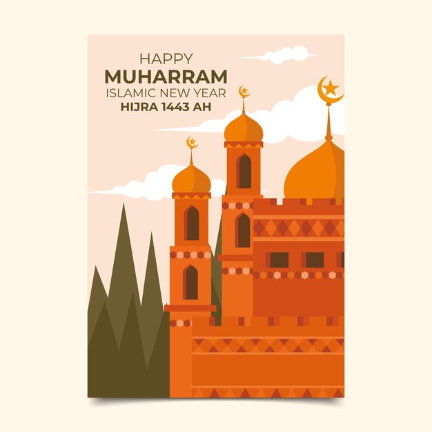 Free vector flat muharram vertical poster template