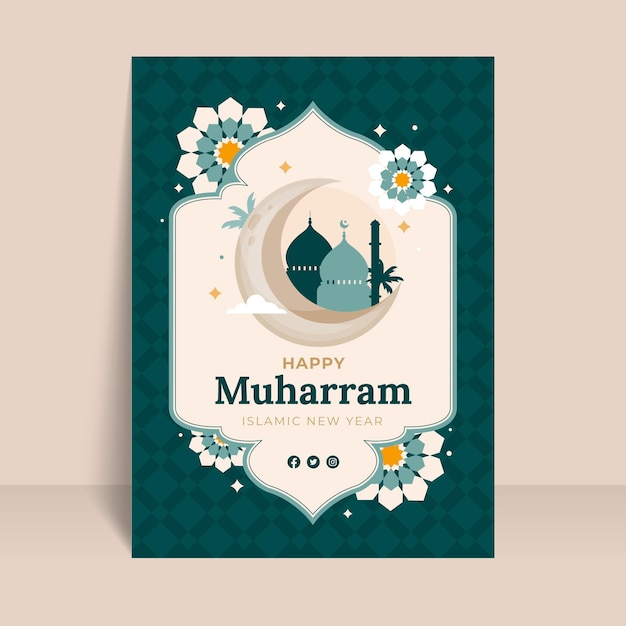 Free vector flat muharram vertical poster template