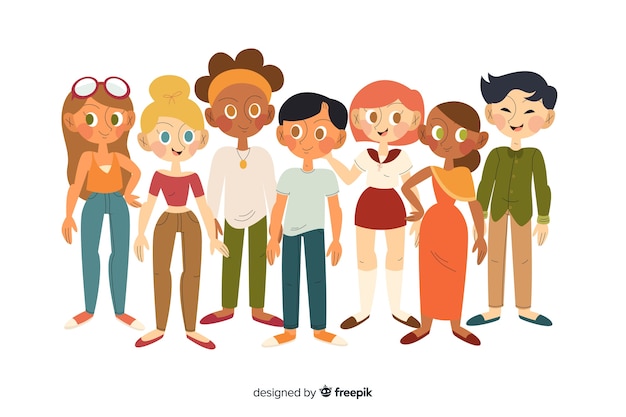 Free vector flat multiracial group of people
