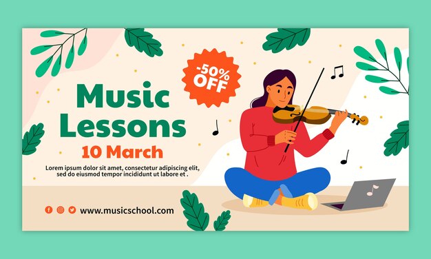 Flat music education and school social media promo template