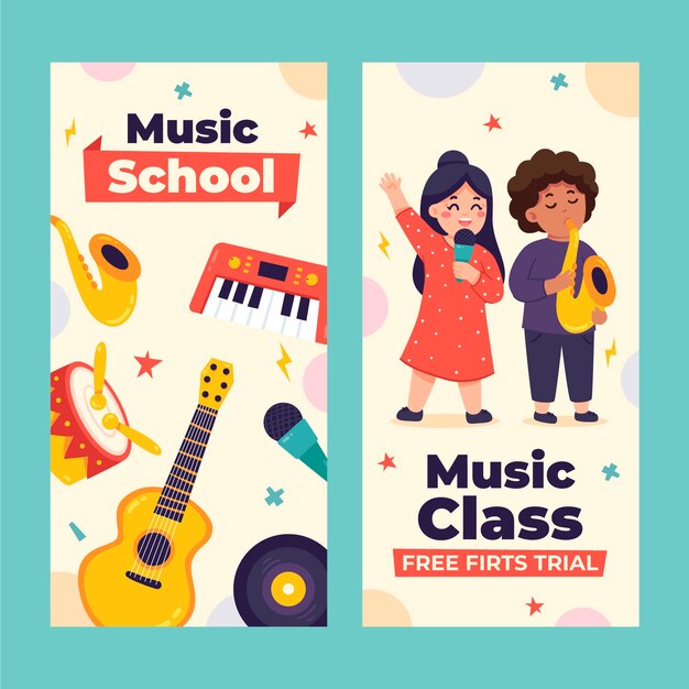 Flat music education and school vertical banners set