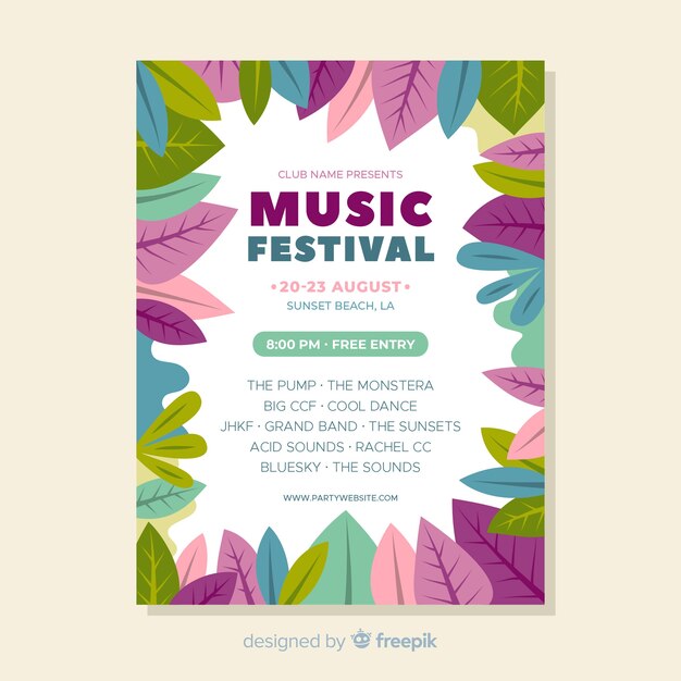 Free vector flat music festival poster template