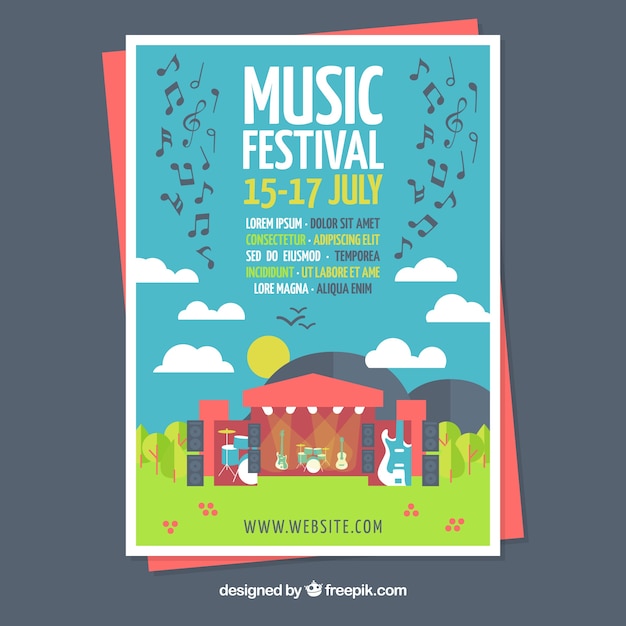 Vettore gratuito manifesto del festival di musica piatta