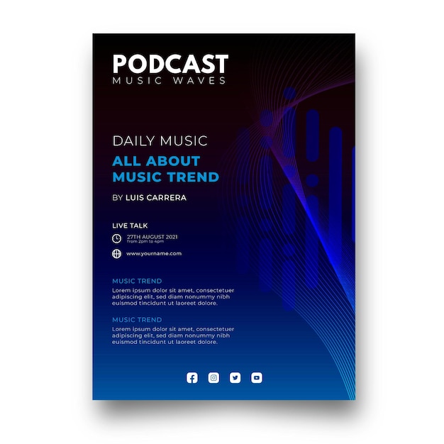 Flat music podcast poster template