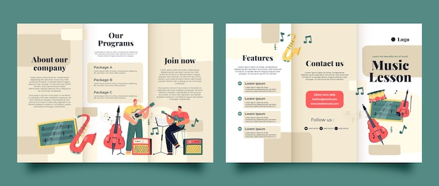 Free vector flat music school classes and education brochure template