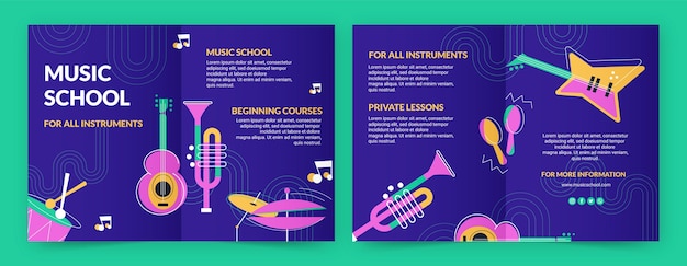 Flat music school classes and education brochure template