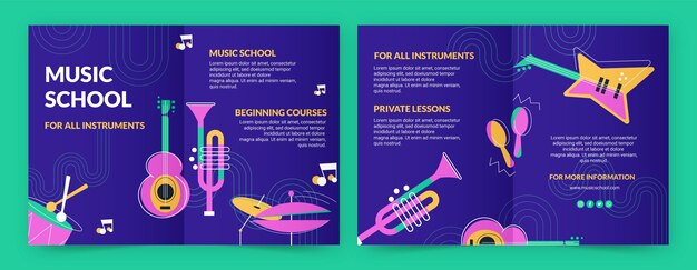 Flat music school classes and education brochure template