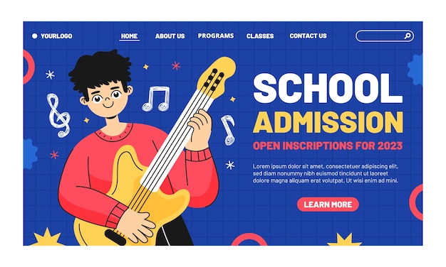 Free vector flat music school classes and education landing page template