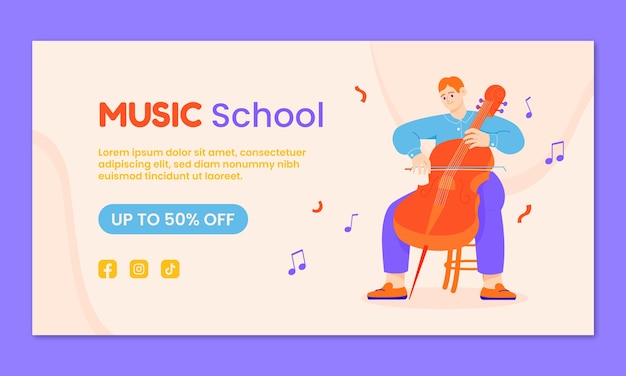 Flat music school classes and education social media promo template