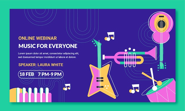 Flat music school classes and education webinar template