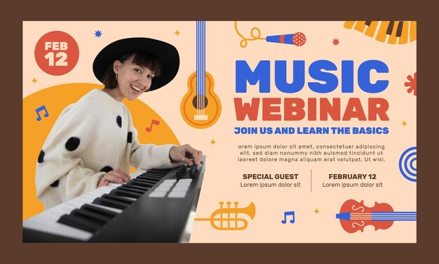Flat music school classes and education webinar template