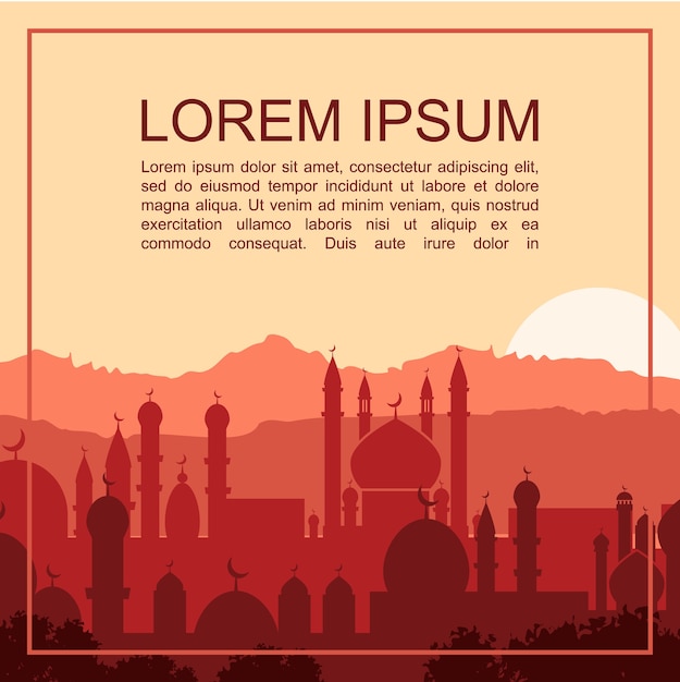 Flat muslim city silhouette template