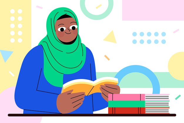 Flat muslim girls education illustration