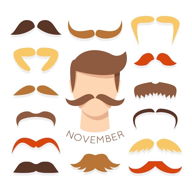 Collezione di baffi piatti per movember