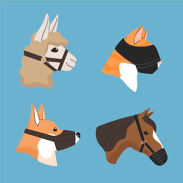 Free vector flat muzzled animals collection