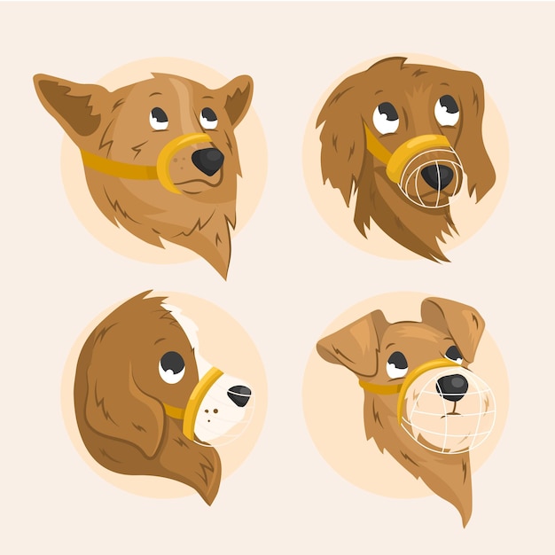 Free vector flat muzzled animals collection