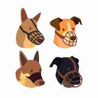 Free vector flat muzzled dogs collection