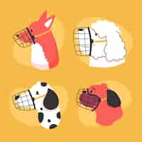 Free vector flat muzzled dogs pack