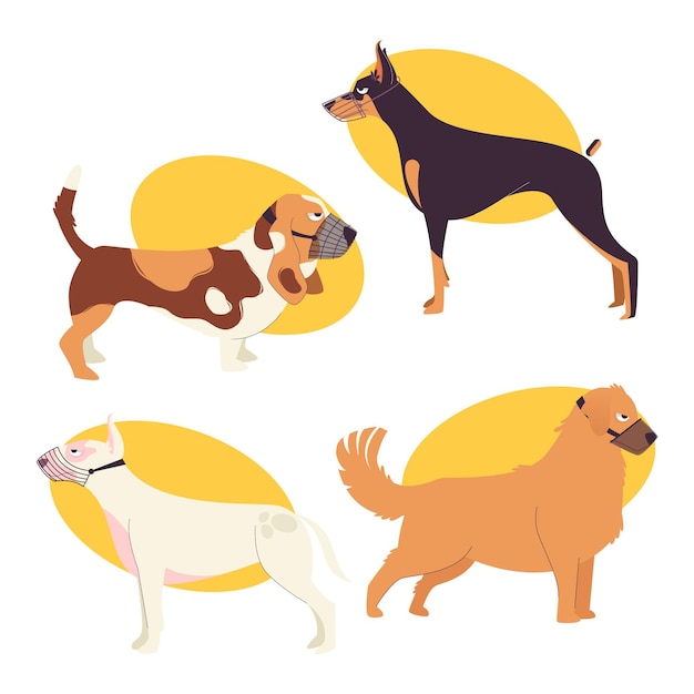 Free vector flat muzzled dogs pack