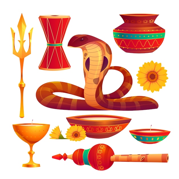 Free vector flat nag panchami elements collection