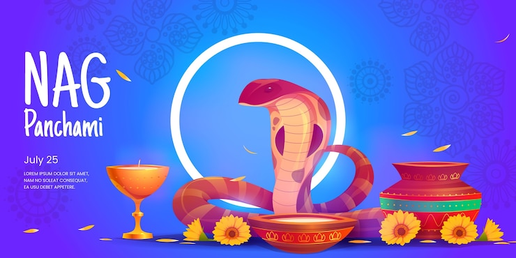 मुफ़्त वेक्टर flat nag panchami horizontal banner template