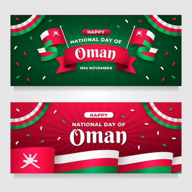 Flat national day of oman horizontal banners set