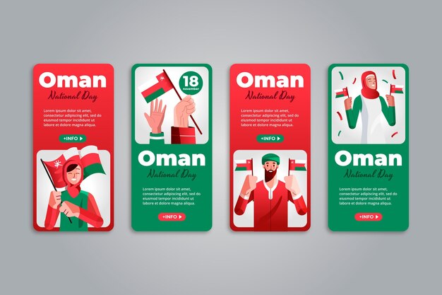 Flat national day of oman instagram stories collection