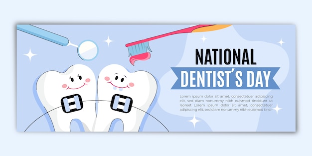 Vettore gratuito banner orizzontale piatto nazionale del dentista