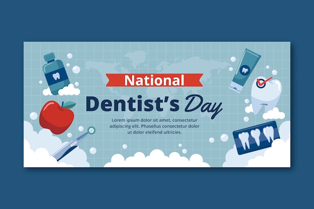 Flat national dentist's day horizontal banner