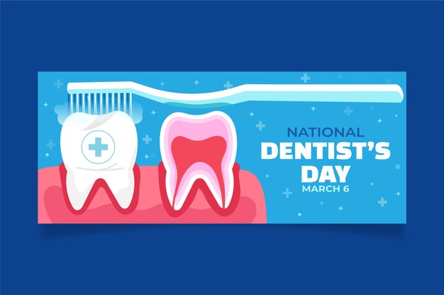 Flat national dentist's day horizontal banner