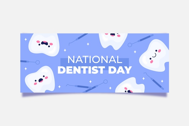 Free vector flat national dentist's day horizontal banner