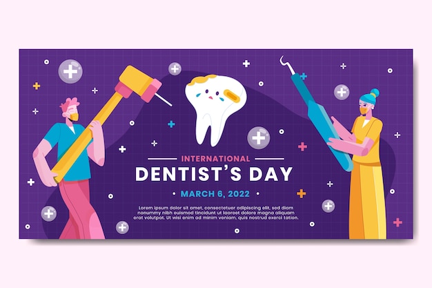 Flat national dentist's day horizontal banner