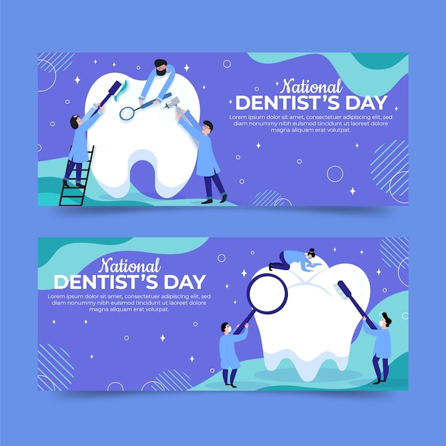 Flat national dentist's day horizontal banners set