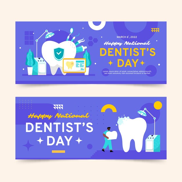 Flat national dentist's day horizontal banners set
