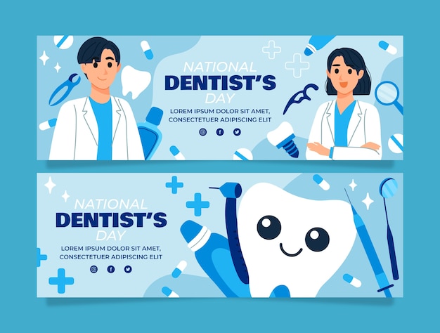 Free vector flat national dentist's day horizontal banners set