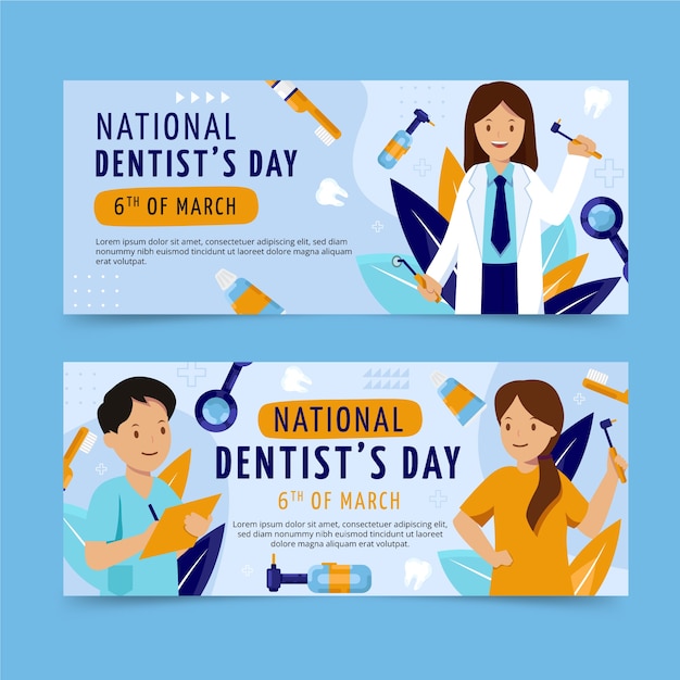 Free vector flat national dentist's day horizontal banners set