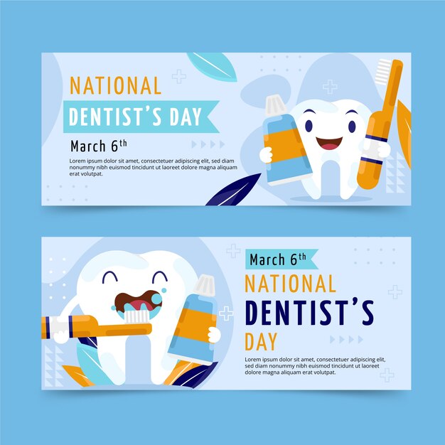 Flat national dentist's day horizontal banners set