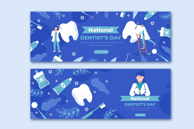 Flat national dentist's day horizontal banners set