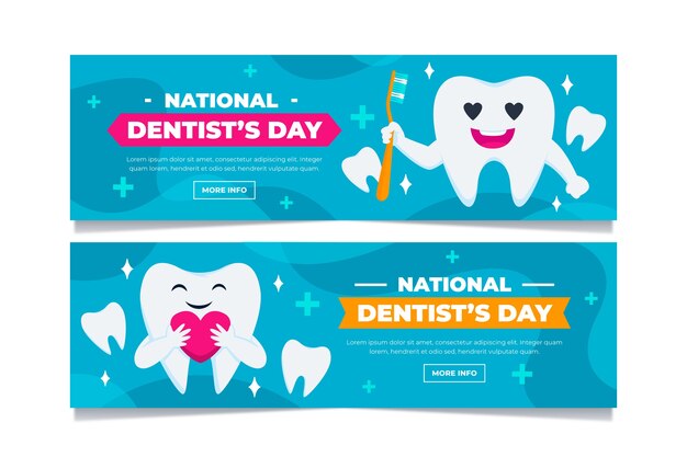 Flat national dentist's day horizontal banners set