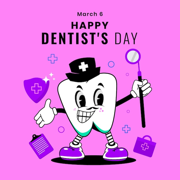 歯と平らな全国歯科医の日のイラスト
