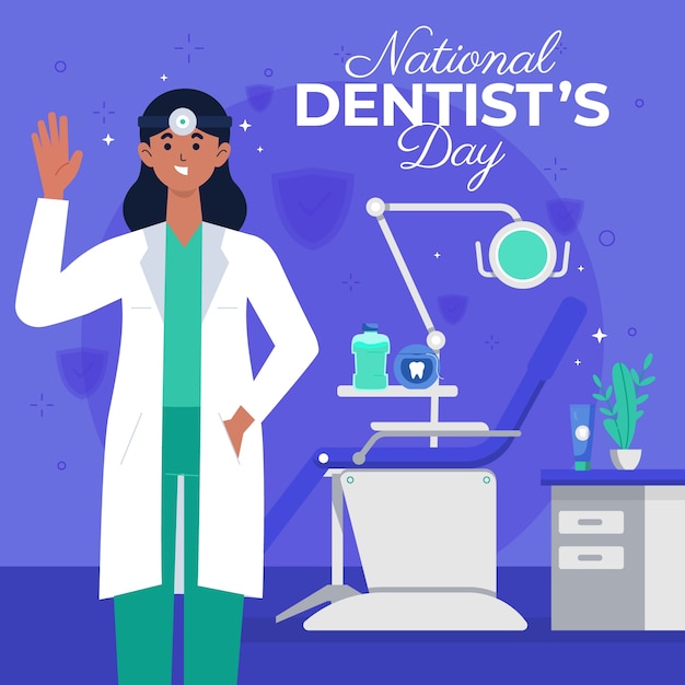 Flat national dentist's day illustration