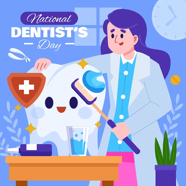 Vettore gratuito illustrazione del giorno del dentista nazionale piatto