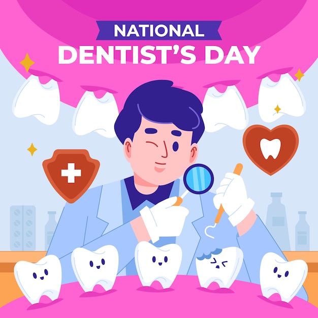 Flat national dentist's day illustration